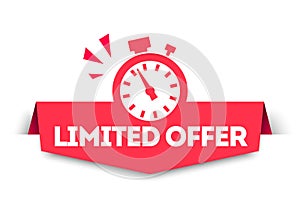 Modern Red Limited Offer Banner Tag With Stop Watch. Vector Web Element.