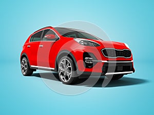 Modern red new car crossover for trips isolated front view 3d re