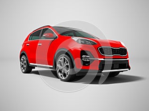 Modern red new car crossover for trips isolated front view 3d re