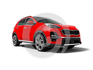 Modern red new car crossover for trips isolated front view 3d re