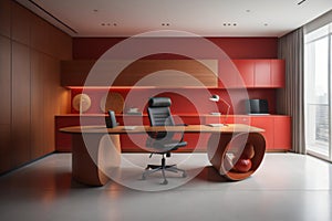 Modern red office interior. Workplace and design concept. ai generated