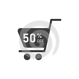 Modern red 50 percent discount sign on white background