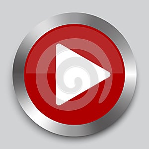 Modern red play button on white background. Vector web button. Website icon symbol. Click button. Stock image.