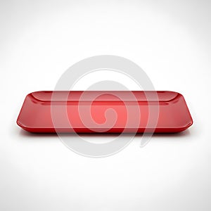 Modern red rectangular serving tray isolated on white background