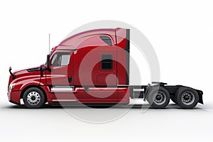 Modern Red Semi Truck without Trailer on White
