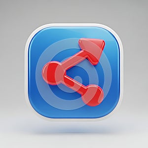 Modern red share icon on a blue rounded square button