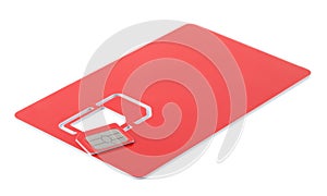 Modern red SIM card on white