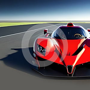 Modern red sportcar close view illustration. Racing supercar model, transportation company logo concept, modern car clipart