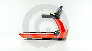 Modern Red Treadmill with a Futuristic Design Isolated on White Background photo
