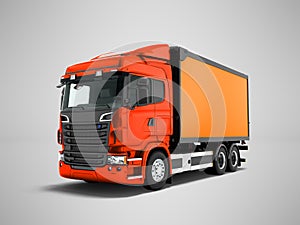 Modern red truck with an orange trailer for transportation of go