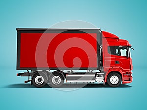 Modern red truck with red trailer for transportation of goods fr