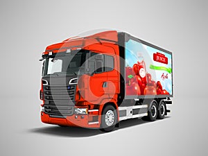 Modern red truck with trailer for transporting juices 3d render