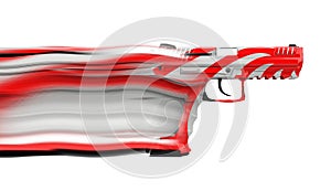 Modern red and white semi auto gun - motion trails