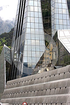 Modern reflecting glass pyramid (detail)