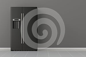 Modern refrigerator in hall. 3D illustration