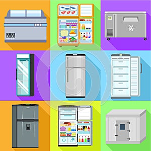 Modern refrigerator icon set, flat style