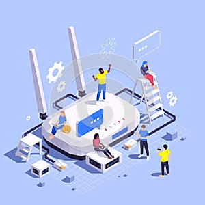 Modern Remote Working Isometric Composition