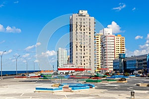 Modern resedential buildings close to Malecon promenade, Vedado, Havana, Cuba