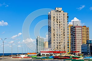 Modern resedential buildings close to Malecon promenade, Vedado, Havana, Cuba photo