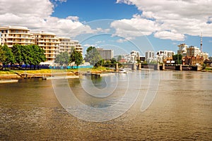 Modern residential area on the riverbank