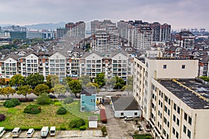 Modern residential area with tall buildings in Ningbo City, Zhejiang, China