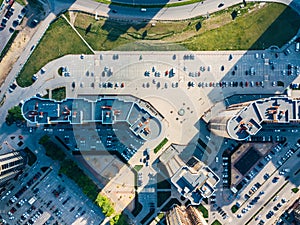 Modern residential area in Voronezh, aerial view from drone in summer day