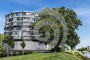 Modern residential building by the canal in Stade, Germany