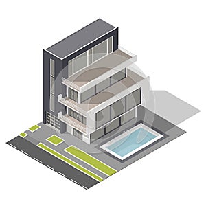 Modern residential building isometric icon set