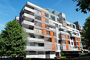 Modern residential building, summer time