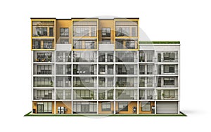 Modern residential building at the white background.