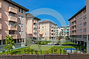 Modern residential buildings in Alba, Italy.