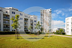 Modern residential buildings with outdoor facilities, Facade of new apartment houses