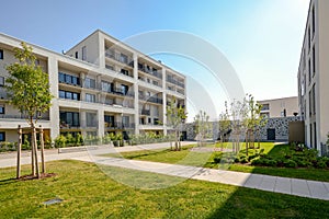 Modern residential buildings with outdoor facilities, Facade of new low-energy house