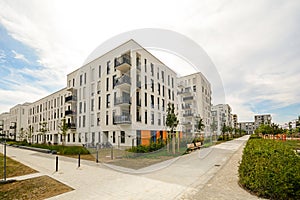 Modern residential buildings with outdoor facilities, Facade of new low-energy house