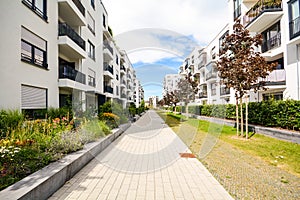 Modern residential buildings with outdoor facilities, Facade of new low-energy house