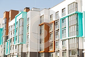 Modern residential buildings with outdoor facilities, Facade of new low-energy houses