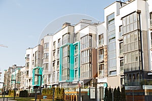 Modern residential buildings with outdoor facilities, Facade of new low-energy houses