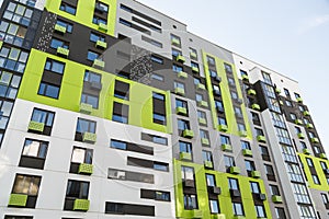 Modern residential buildings with outdoor facilities, Facade of new low-energy houses