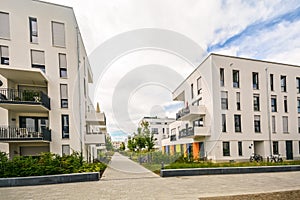 Modern residential buildings with outdoor facilities, Facade of new low-energy houses