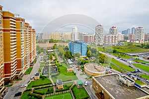 Modern residential high-rise houses in new districts of Moscow
