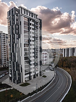 Modern residential houses in autumn Kharkiv city