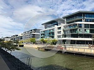 Modern residential houses on the bank of the lake