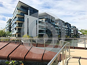 Modern residential houses on the bank of the lake