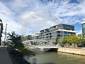 Modern residential houses on the bank of the lake