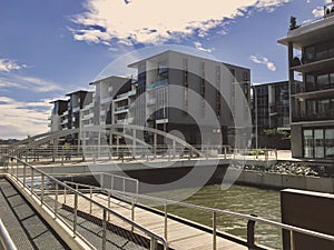 Modern residential houses on the bank of the lake