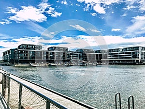 Modern residential houses on the bank of the lake