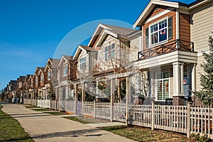 Modern residential houses neighborhood street in a suburban residential area. New and comfortable neighborhood