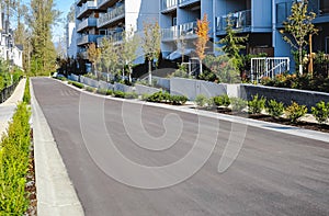 Modern residential houses neighborhood street in a suburban residential area. New and comfortable neighborhood