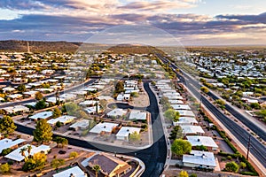 Modern residential neighborhood Green Valley in Arizona. Aerial view.