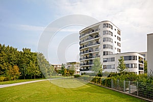 Modern residential tower, apartment building in a new urban development